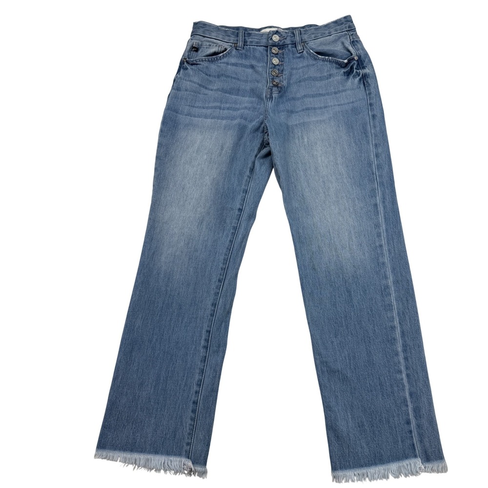 KanCan Jeans Womens 7/27 Straight Leg Button Fly Raw Fringe Hem